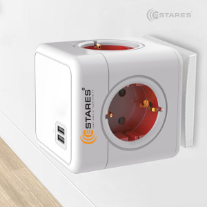 Разветвитель 4 Евро + 2 USB "COMFORT CUBE" 4G-2USB(2x2A)-red/white-Europlug