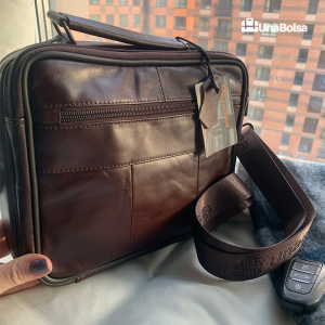 Сумка мужская из натуральной кожи UB-B222-240x190х90-brown/brown-молния/молния