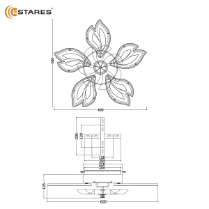 Управляемая светодиод. люстра c вент. FAN ASTRA 70W+19W 5F-IRC-620x125-WHITE/WHITE/CLEAR-220-IP20