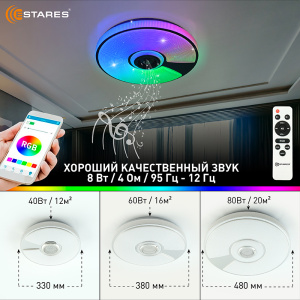 Управляемая светодиодная музыкальная люстра SONG RGB 80W R-APP-480x75-WHITE/CHROME/SHINY-220-IP20