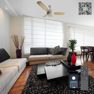 Управляемый светодиодный светильник с вент. FAN WOOD 48W+55W R-APP-1060x390-white/white-220-IP20