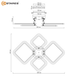 Управляемая светодиодная люстра OVAL 60W 4S-RC-600x445x95-WHITE/WHITE-220-IP20