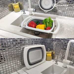 Дуршлаг складной силиконовый с телескоп. руч. ES-CL-portable-telescopic-39/60х27х12/4-white/gray