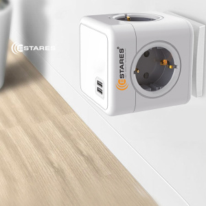 Разветвитель 4 Евро + 2 USB "COMFORT CUBE" 4G-2USB(2x2A)-gray/white-Europlug