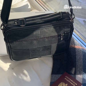 Сумка мужская из натуральной кожи UB-B222-240x190х90-black/black-молния/молния