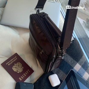 Сумка мужская из натуральной кожи UB-B208-195x215х90-brown/brown-молния/кнопка