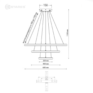 Управляемая светодиодная люстра LATTE 70W 3R-APP-600x1100-BLACK/WHITE-220-IP20