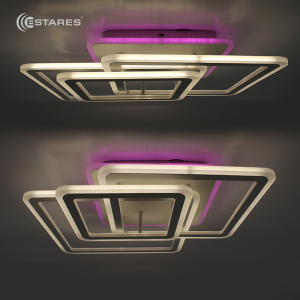 Управляемая светодиодная люстра SOLEN RGB 90W 4S-RC-520x520x110-WHITE/WHITE-220-IP20