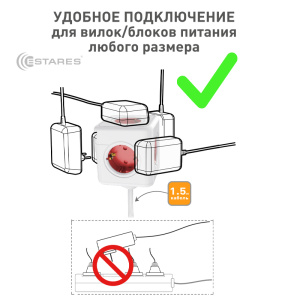 Разветвитель-удлинитель 4 Евро + 2 USB "COMFORT CUBE" 4G-2USB(2x2A)-red/white-1,5m(3x1mm)