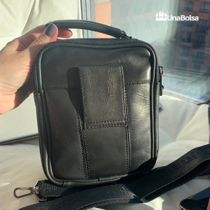 Сумка мужская из натуральной кожи UB-B109-150x185х85-black/black-молния/молния