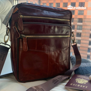 Сумка мужская из натуральной кожи UB-B306-240x290х110-brown/brown-молния/молния