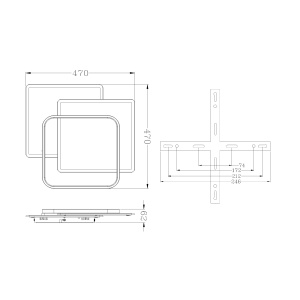 Управляемая LED люстра VG-LM 80W 3S-ON/OFF- 470x470x62-BLACK/WHITE/WHITE-220-IP20