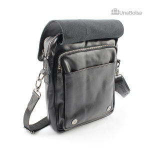 Сумка мужская из натуральной кожи UB-B305-240x290х110-black/black-молния/магнит
