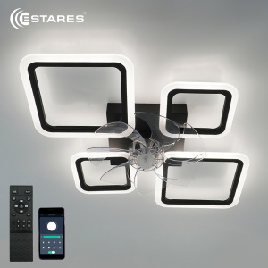 Управляемая светодиодная люстра с вент. FAN OVAL 70W+18W 4S-APP-760x560x120-BLACK/WHITE-220-IP20