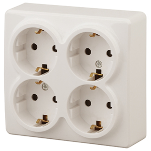 11-2211-02  ЭРА Розетка 4х2P+E Schuko со шторками, 16АХ-250В, ОУ, Эра Эксперт, сл.кость
