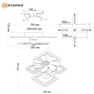 Управляемая светодиодная люстра с вент. FAN OVAL 70W+18W 4S-APP-760x560x120-BLACK/WHITE-220-IP20