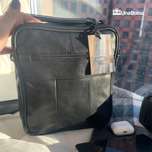 Сумка мужская из натуральной кожи UB-B208-195x215х90-black/black-молния/кнопка