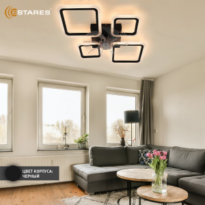 Управляемая светодиодная люстра с вент. FAN OVAL 70W+18W 4S-APP-760x560x120-BLACK/WHITE-220-IP20