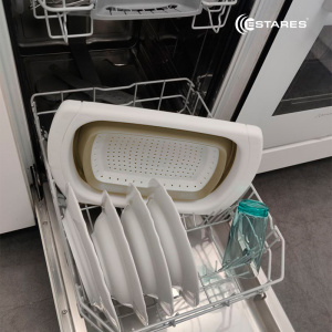 Дуршлаг складной силиконовый с телескоп. руч. ES-CL-portable-telescopic-39/60х27х12/4-white/beige