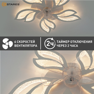 Управляемая светодиодная люстра с вент. FAN  ASTRA ICE 100W+18W 5F-APP-680x120-WHITE/CLEAR-220-IP20