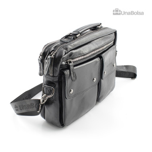 Сумка мужская из натуральной кожи UB-B304-290x230х100-black/black-молния/4 кнопки