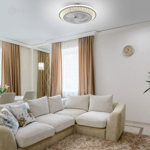 Управляемая светодиодная люстра с вент. FAN CRYSTAL 120W-31W R-APP-520x230-white/chrome-220-IP20