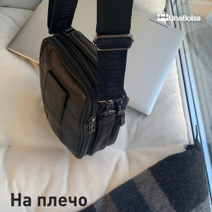 Сумка мужская из натуральной кожи UB-B103-150x185х85-black/black-молния/молния