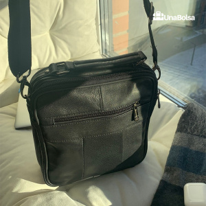 Сумка мужская из натуральной кожи UB-B208-195x215х90-black/black-молния/кнопка
