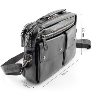 Сумка мужская из натуральной кожи UB-B304-290x230х100-black/black-молния/4 кнопки