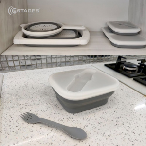 Ланч бокс складной силиконовый 1000 мл ES-LB-portable-mono-1000ml-19х16х8/4-white/gray