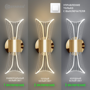 Управляемый светодиодный светильник, бра DIO 12W 2Y-ON/OFF-230x80x85-GOLD/CLEAR-220-IP20