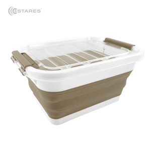 Таз-контейнер с крышкой силиконовый складной es-fl-portable-10l-39x28х19(7)-white/beige