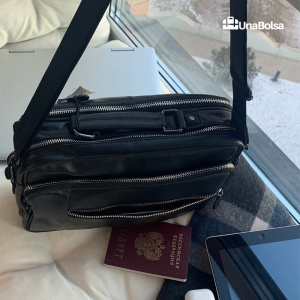Сумка мужская из натуральной кожи UB-B310-290x230х90-black/black-молния/молния