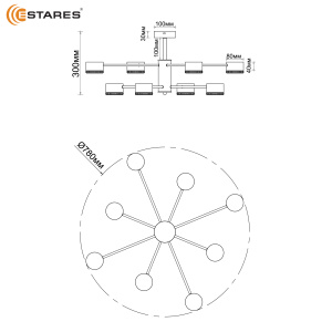 Люстра GUSTA 8xGX53 R-780x300-BLACK/WOOD-IP20