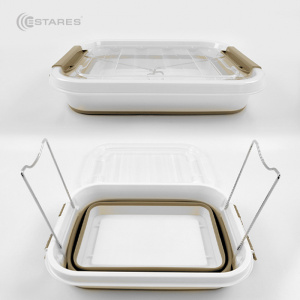 Таз-контейнер с крышкой силиконовый складной es-fl-portable-10l-39x28х19(7)-white/beige