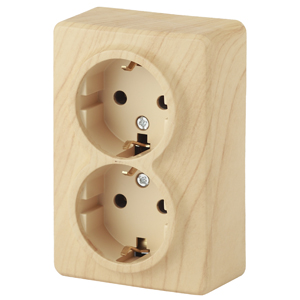 11-2205-11  ЭРА Розетка 2х2P+E Schuko, 16АХ-250В, ОУ, Эра Эксперт, сосна