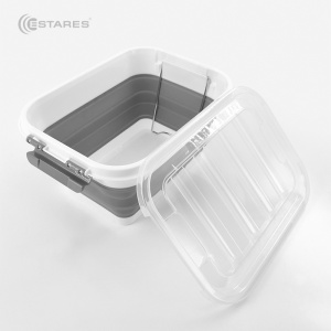 Таз-контейнер с крышкой силиконовый складной es-fl-portable-10l-39x28х19(7)-white/gray