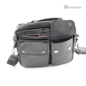 Сумка мужская из натуральной кожи UB-B304-290x230х100-black/black-молния/4 кнопки