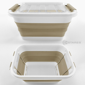 Таз-контейнер с крышкой силиконовый складной es-fl-portable-10l-39x28х19(7)-white/beige