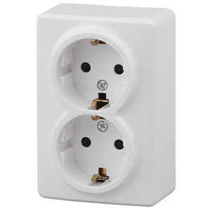 11-2205-01  ЭРА Розетка 2х2P+E Schuko, 16АХ-250В, ОУ, Эра Эксперт, белый