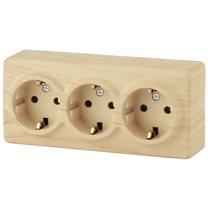11-2208-11  ЭРА Розетка 3х2P+E Schuko, 16АХ-250В, ОУ, Эра Эксперт, сосна