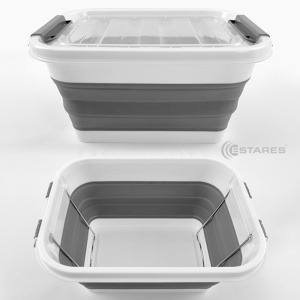 Таз-контейнер с крышкой силиконовый складной es-fl-portable-10l-39x28х19(7)-white/gray