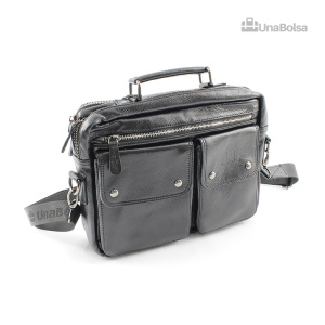 Сумка мужская из натуральной кожи UB-B304-290x230х100-black/black-молния/4 кнопки