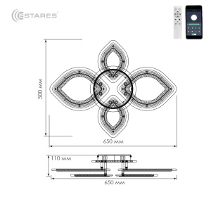 Управляемая светодиодная люстра OVAL DOUBLE RGB 60W 5R-APP-650x500x110-WHITE/WHITE/BULB-220-IP20