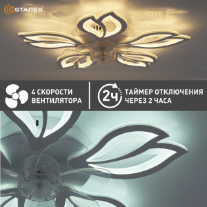 Управляемая светодиод. люстра c вент. FAN ASTRA 70W+19W 5F-IRC-620x125-WHITE/WHITE/CLEAR-220-IP20