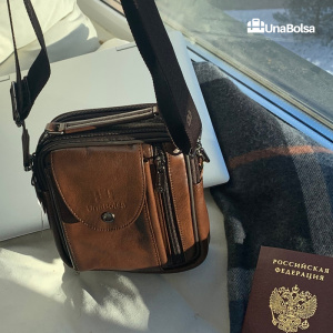 Сумка мужская из натуральной кожи UB-B110-150x185-brown/brown-молния/кнопка