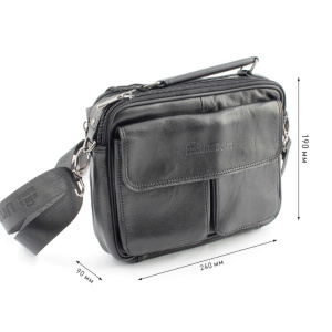 Сумка мужская из натуральной кожи UB-B210-240x190х90-black/black-молния/магнит