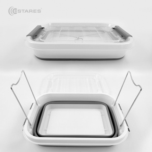 Таз-контейнер с крышкой силиконовый складной es-fl-portable-10l-39x28х19(7)-white/gray
