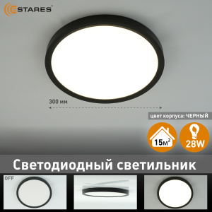 Cветодиодный светильник ROUND 28W R-300x25-BLACK/WHITE-220-IP44, 4000K