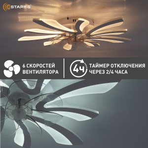 Управляемая светодиод. люстра c вент.FAN ALESSIA 80W+15W R-RC-600x127-WHITE/WHITE/CLEAR-220-IP20
